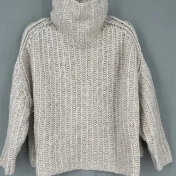 Free People Sweater Womens XS Beige Chunky Oversized Boxy Slouchy Wool Alpaca - Picture 1 of 9